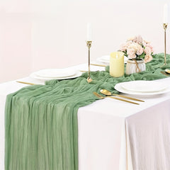 Boho Green Gauze Table Runner Semi Sheer Cheesecloth Tablecloth
