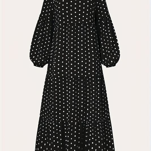  Dot Print Lantern Sleeve Maxi Dress