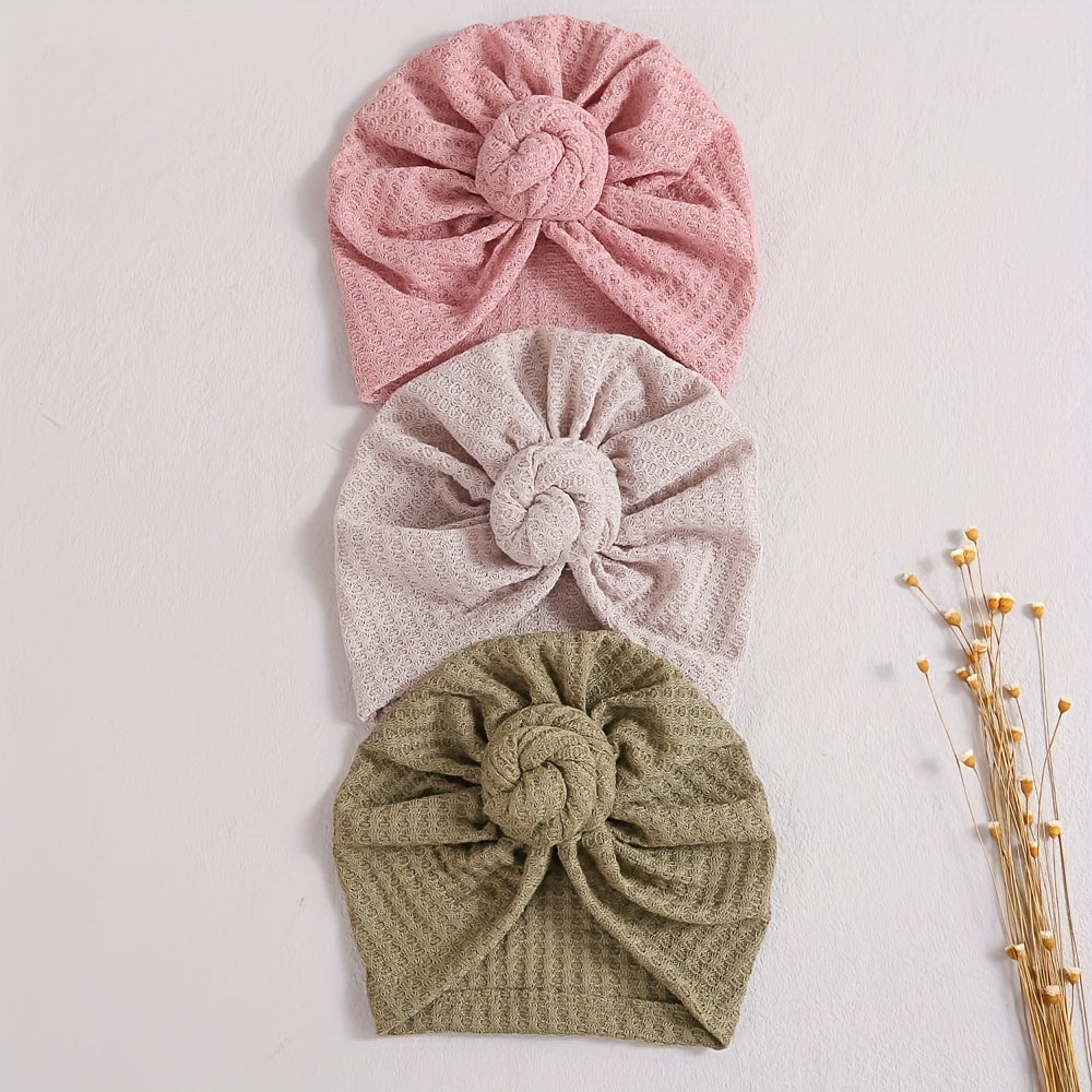 3pcs Knitted Waffle Baby Pullover Hat With Rose Circle Fetal