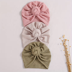 3pcs Knitted Waffle Baby Pullover Hat With Rose Circle Fetal