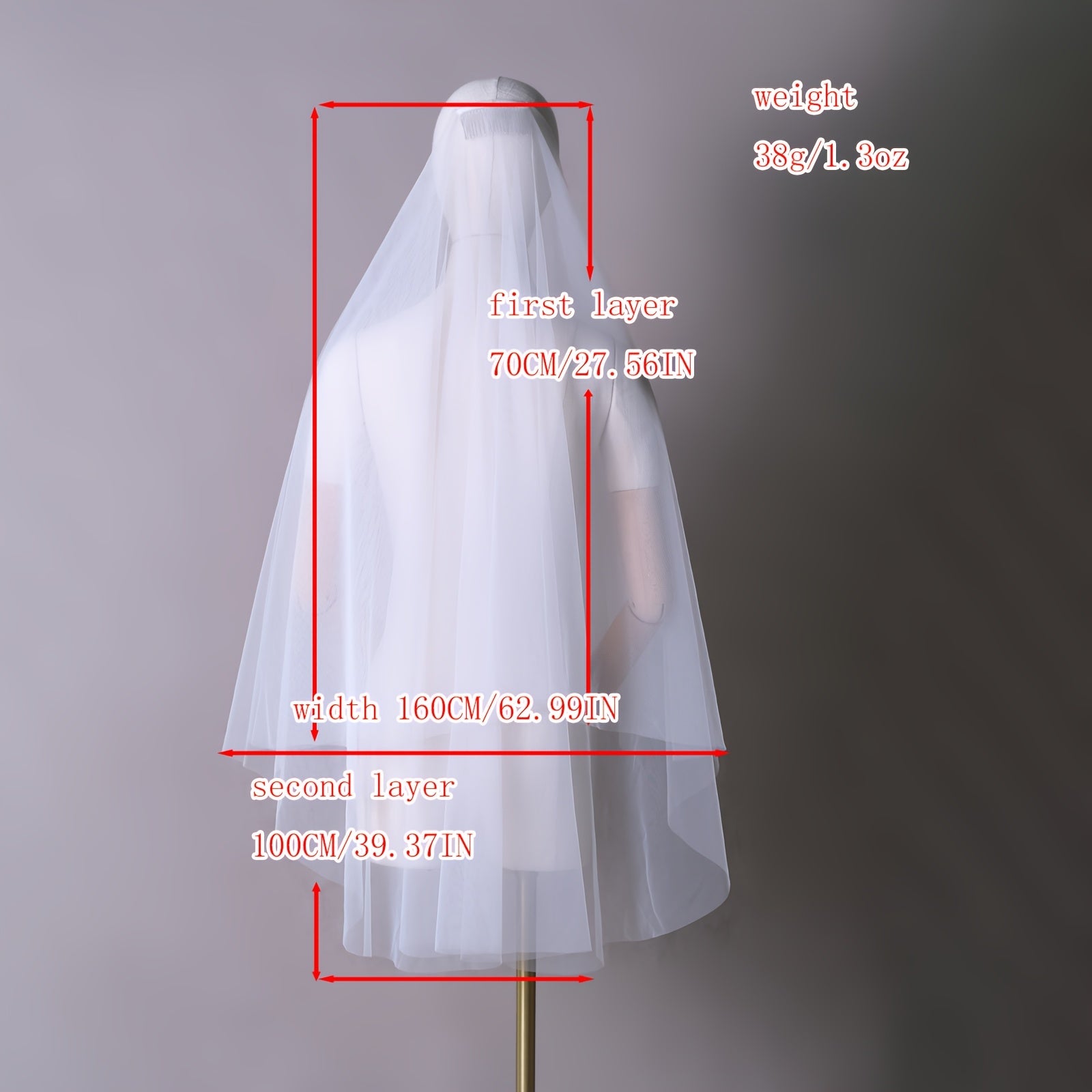 Double Layer Bridal Veil with Comb 100 Nylon Mesh Hand Wash No Printing