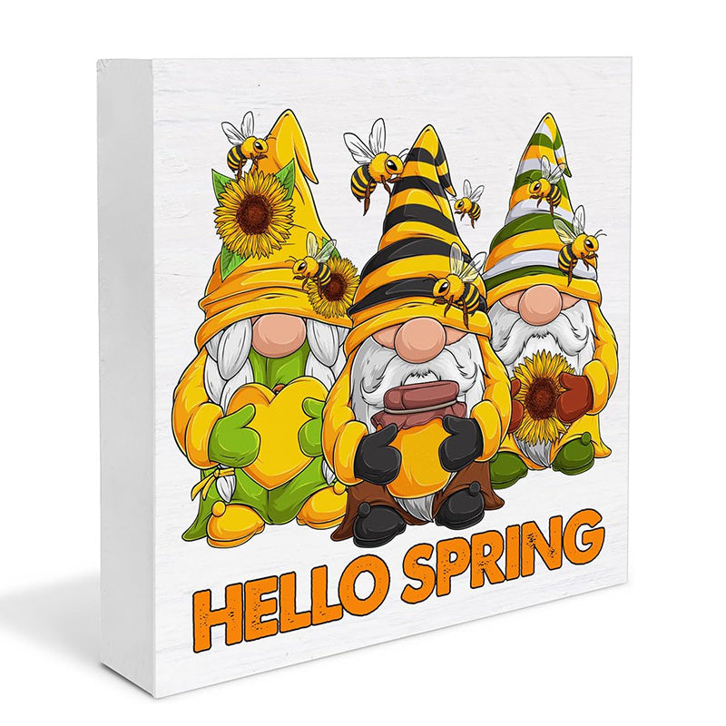 Hello Spring Gnomes Bees PVC Sign Yellow Decor Home Kitchen Party Decoration