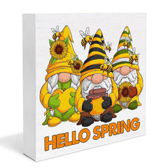 Hello Spring Gnomes Bees PVC Sign Yellow Decor Home Kitchen Party Decoration