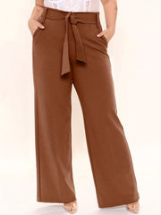  Wide Leg Trousers With Belt & Pockets