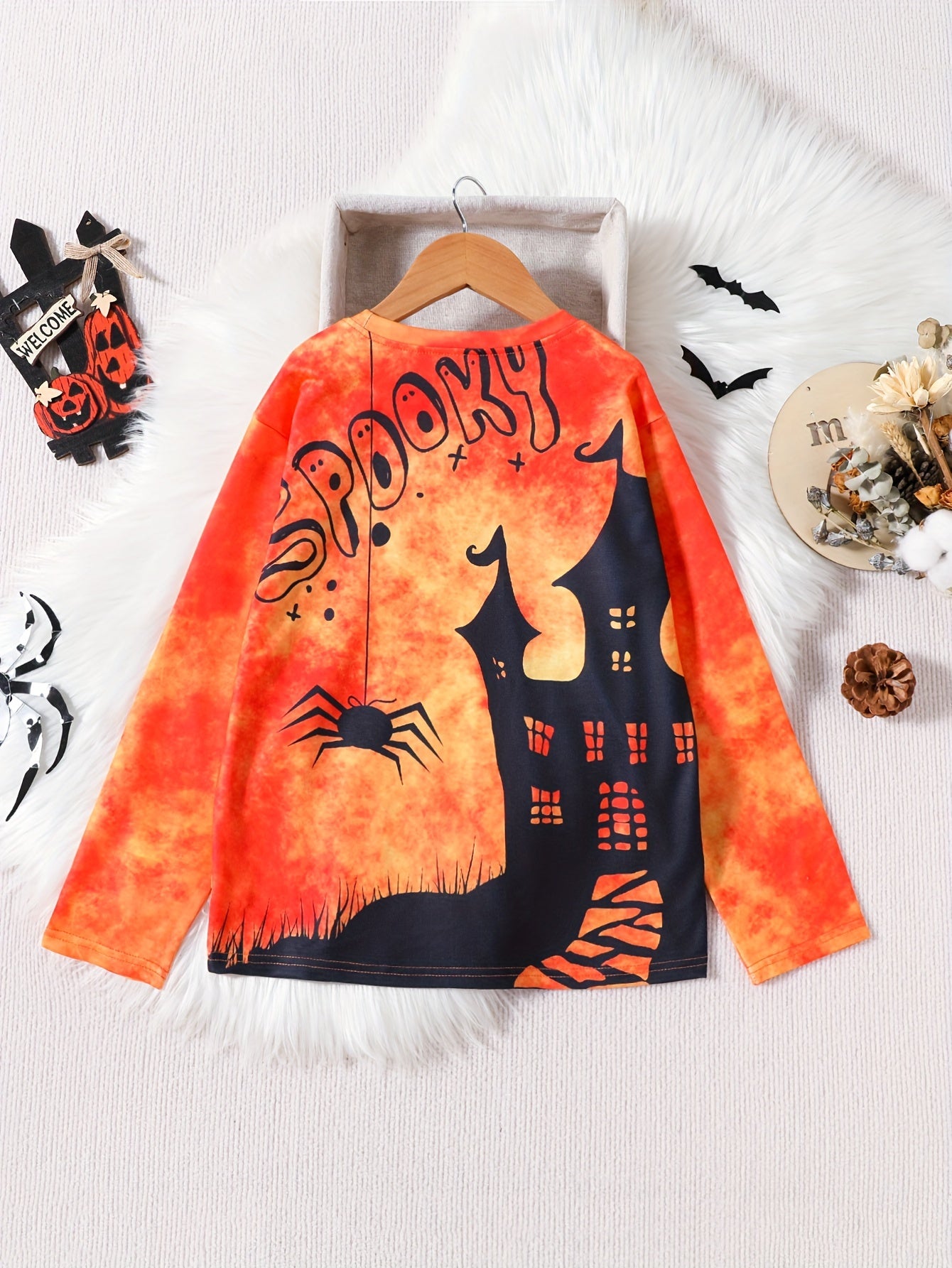 3D Printed Halloween Castle Long-sleeved T-shirt for Kids
