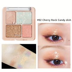 4 Color Geometric Eyeshadow Palette, High Pigmented, Pearly Finish