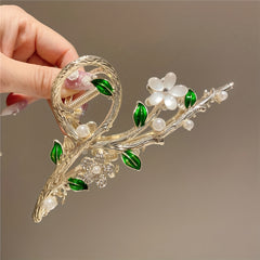 Golden Metal Hair Claw Flower Leaf Jaw Clip Nonslip Hair Clamp