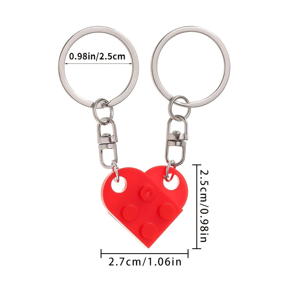 Love Heart Brick Keychain Set For Couples Friendship Heart KeyRing
