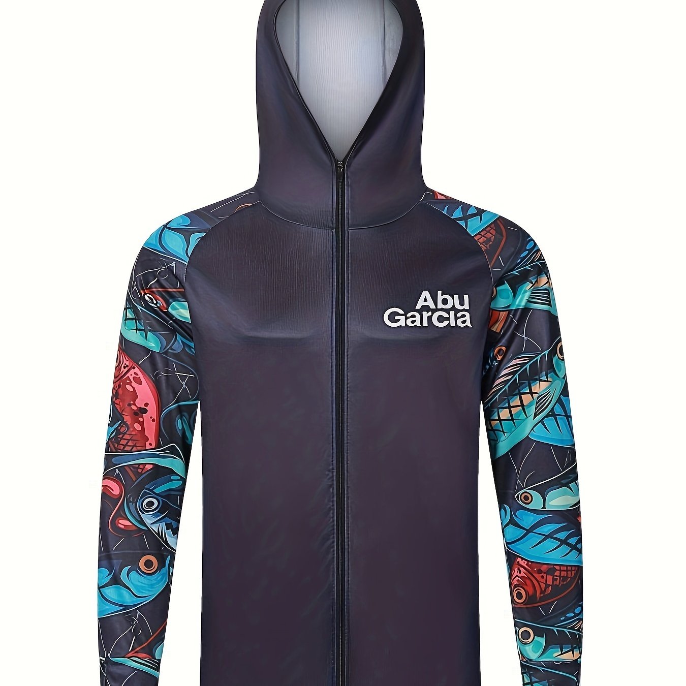 Men's Fish Pattern Hooded Fishing Jacket UV Sunscreen Quick Dry Hoodie