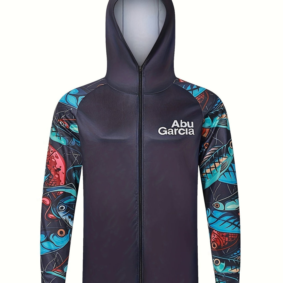 Men's Fish Pattern Hooded Fishing Jacket UV Sunscreen Quick Dry Hoodie