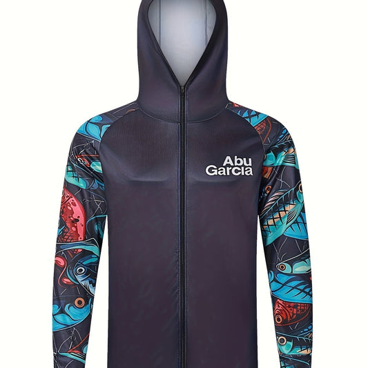 Men's Fish Pattern Hooded Fishing Jacket UV Sunscreen Quick Dry Hoodie