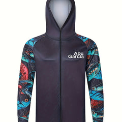 Men's Fish Pattern Hooded Fishing Jacket UV Sunscreen Quick Dry Hoodie