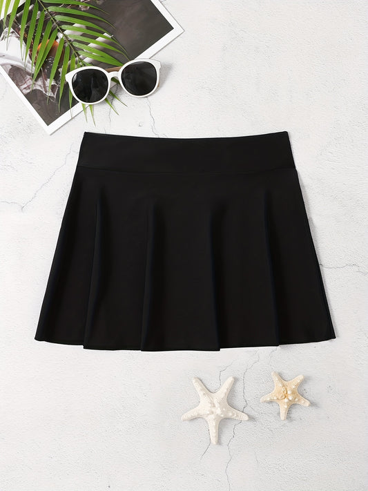 Solid Flare Cover Up Skirt High Stretch Elastic High Waist