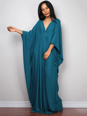 Boho Cover Up Plus Size Solid V Neck Maxi Kaftan Dress