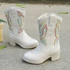 Vintage Floral Embroidered Boots Lightweight Zipper Closure