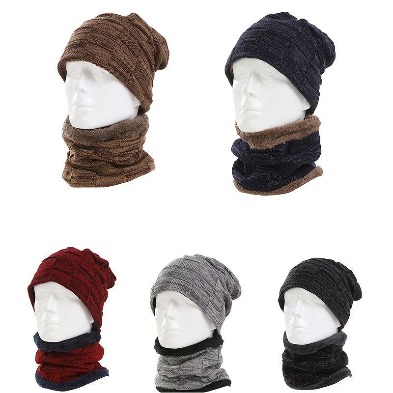 Winter Beanie Scarf Halter Set Thick Fleece Lined Neck Halter Warm Knitted Hat