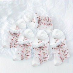 5 Pairs Mesh Sheer Socks Floral Print Stockings Women's Hosiery
