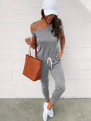 Cold Shoulder Drawstring Jumpsuit for Spring & Fall