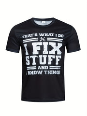 Men's Fix Stuff Print T shirt Active Shorts Set For Fitness