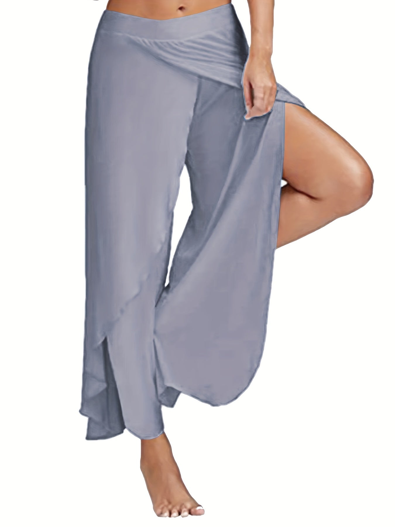 Solid Split Pants Sexy High Waist Long Length Pants Women's Clothing