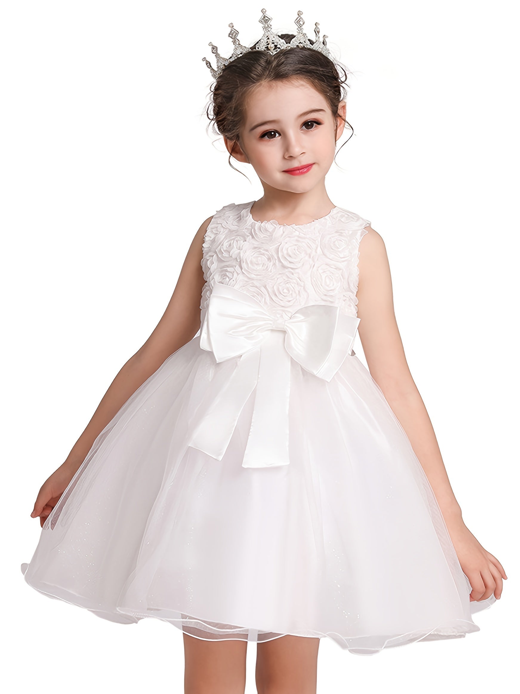 Girl Bow Waist Party Dress Sleeveless Mesh Tutu Skirt Evening Dress