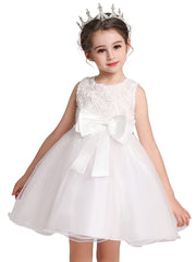 Girl Bow Waist Party Dress Sleeveless Mesh Tutu Skirt Evening Dress