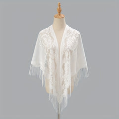 Long Tassel Triangle Shawl Lace Scarf Solid Embroidery Cape