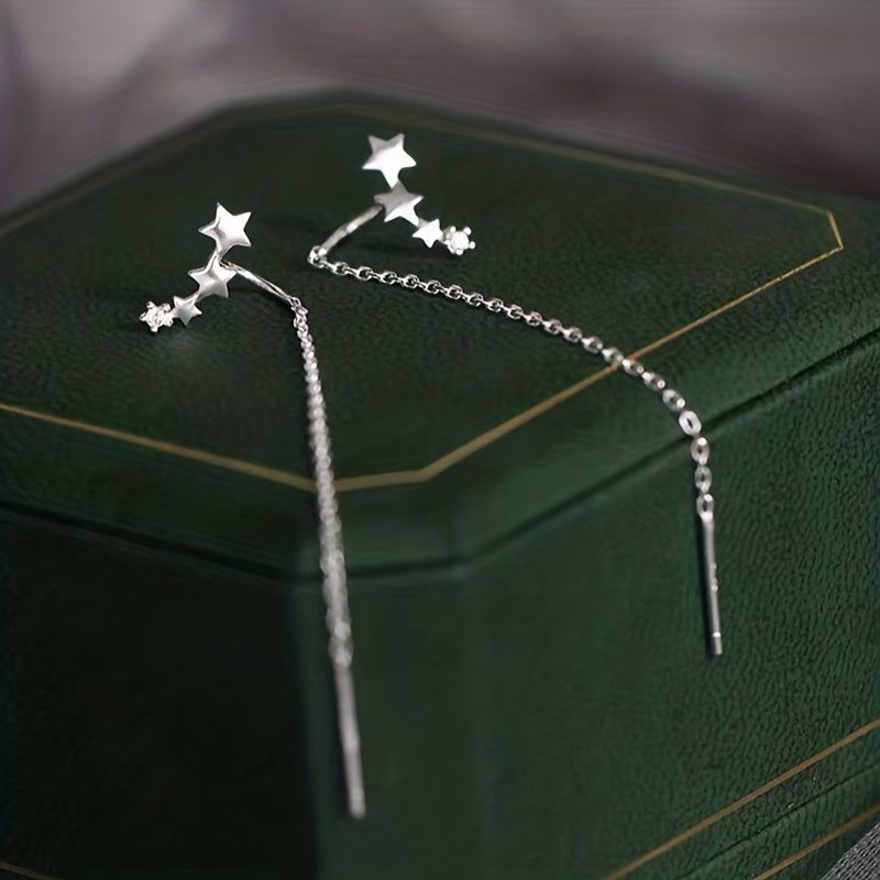 Long Chain Tassel Star Earrings Copper Zircon Jewelry Gift