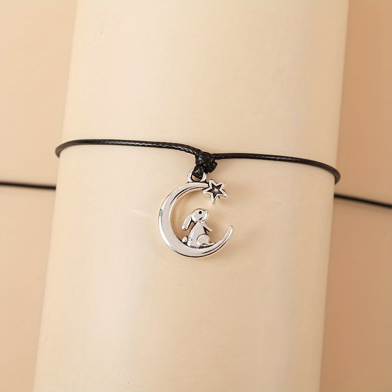 Rabbit Moon Braided Bracelet Adjustable Hand Jewelry Decor 1 Pc