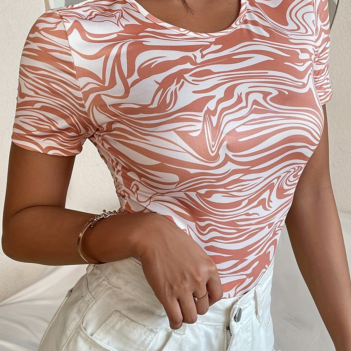 Boho Print Crew Neck Bodysuit for Women