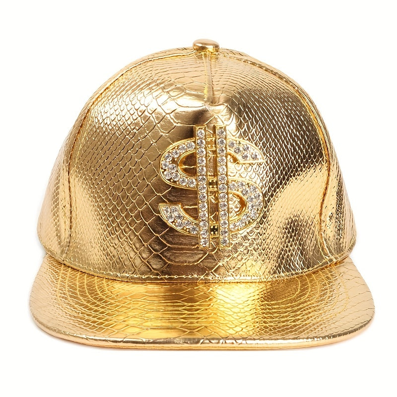 Leather Hip Hop Flat Brim Hat Dollar Point Drill Crocodile Print Baseball Cap