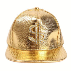 Leather Hip Hop Flat Brim Hat Dollar Point Drill Crocodile Print Baseball Cap