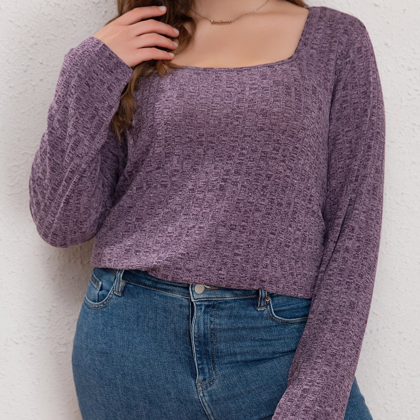  Solid Textured Long Sleeve Sweater