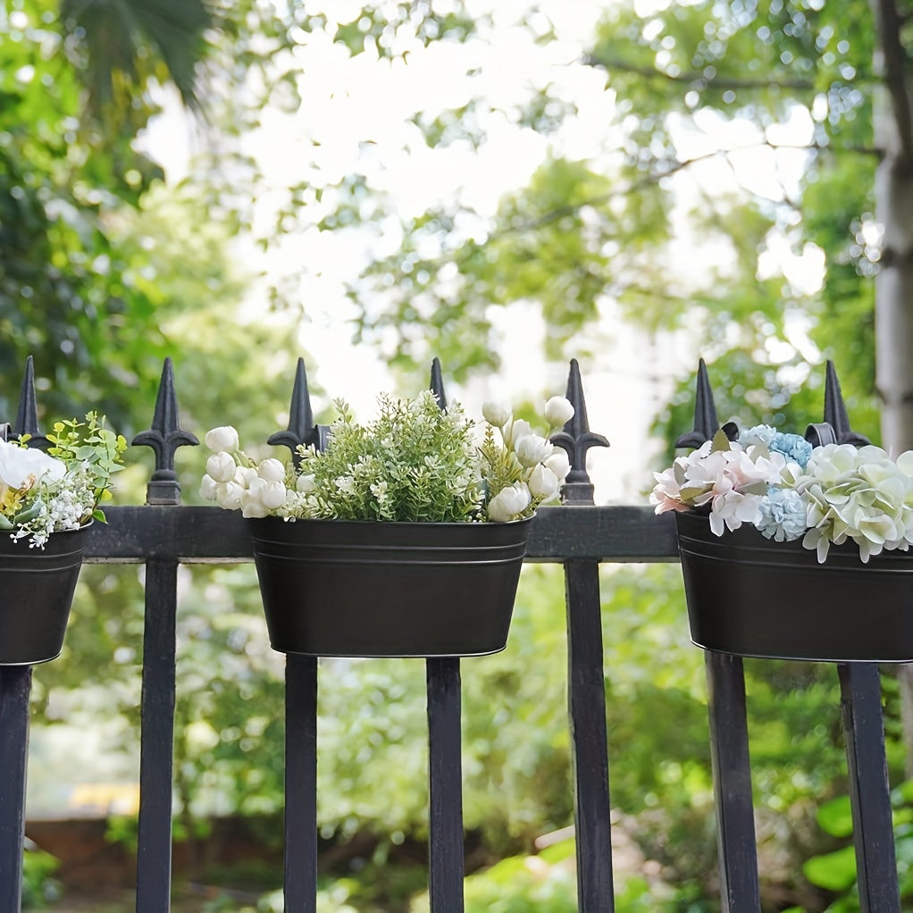5pcs Metal Hanging Flower Pots for Railings & Fences, Rustic Style Windows