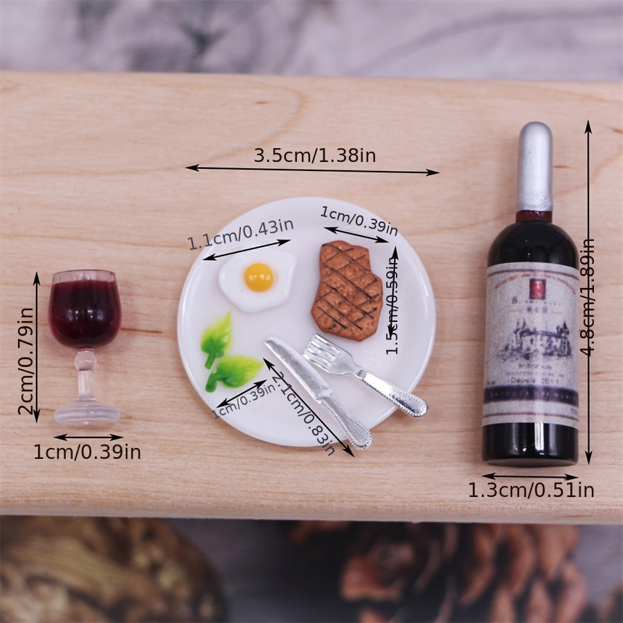 Dollhouse Red Wine & Steak Set - DIY Home Scene Prop