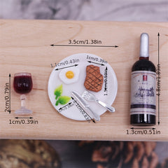 Dollhouse Red Wine & Steak Set - DIY Home Scene Prop