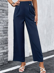  Solid Button High Rise Trousers
