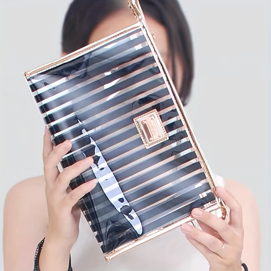 Waterproof PVC Striped Cosmetic Bag Travel Toiletry Pouch