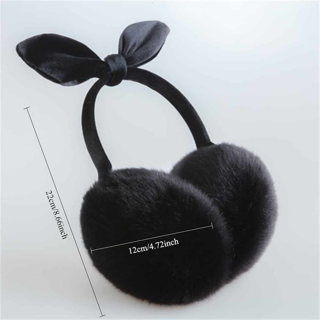 Faux Fur Bunny Ears Earmuffs with Bowknot for Women