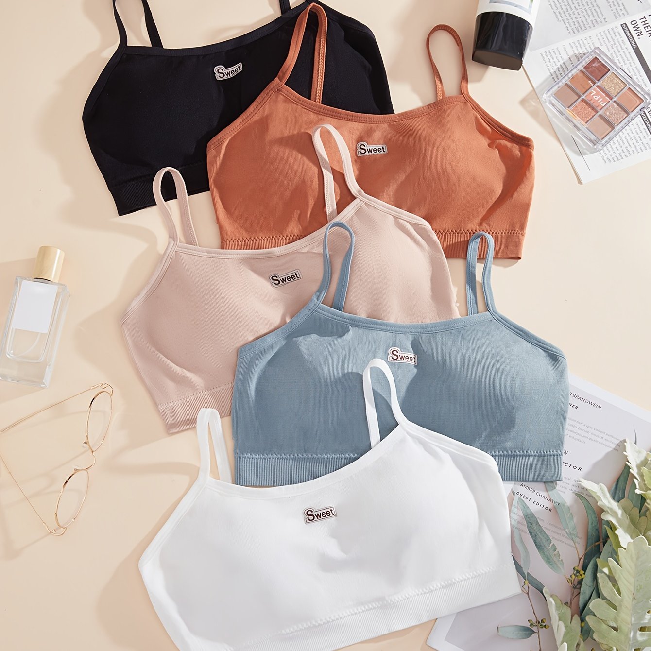 5pcs Wireless Bras Full Coverage Comfy & Breathable Women's Lingeri