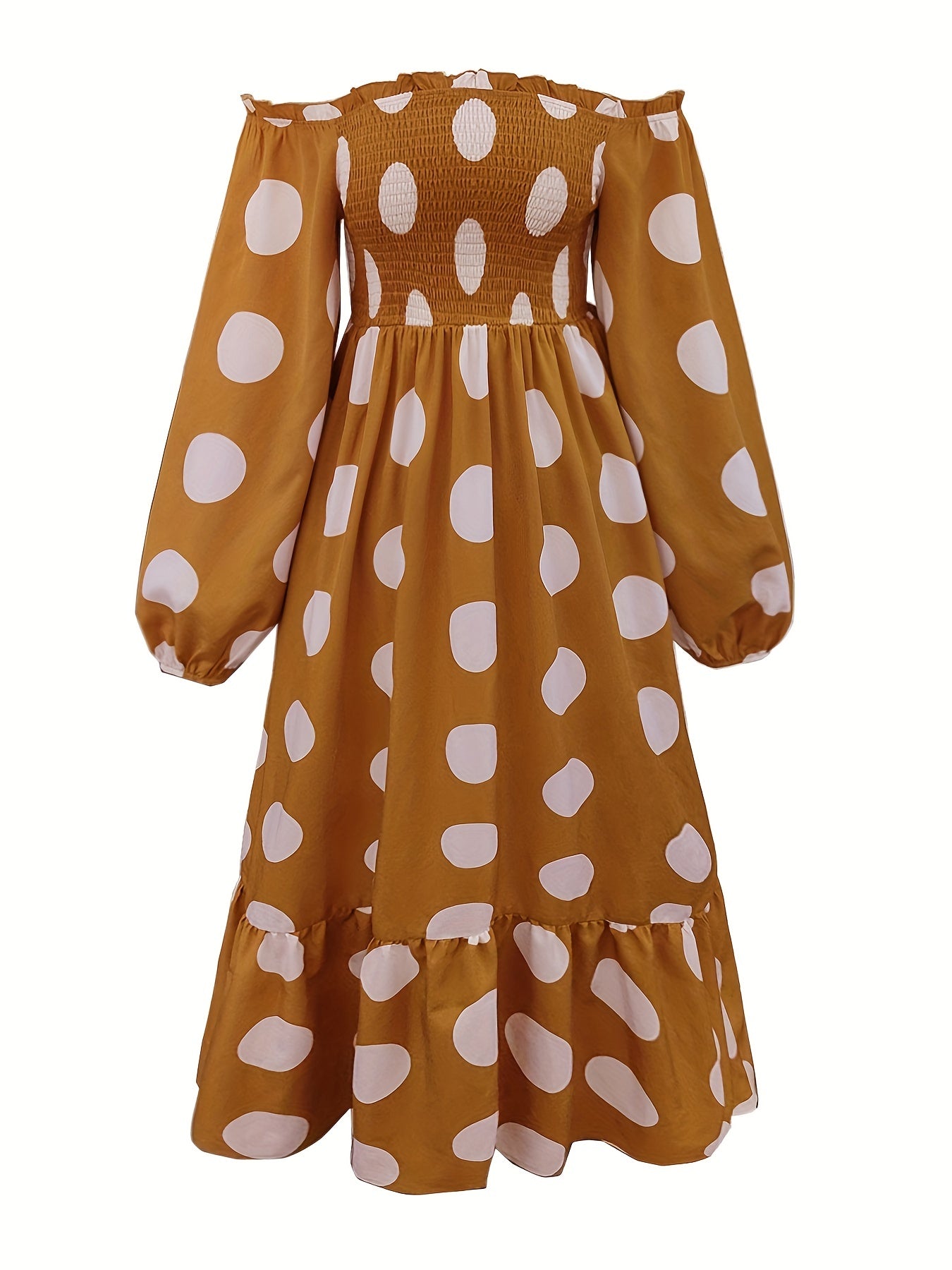 Plus Size Polka Dot Lantern Sleeve Smock Dress