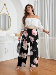 Women's Plus Floral Print Loose Fit Wide Leg Pants