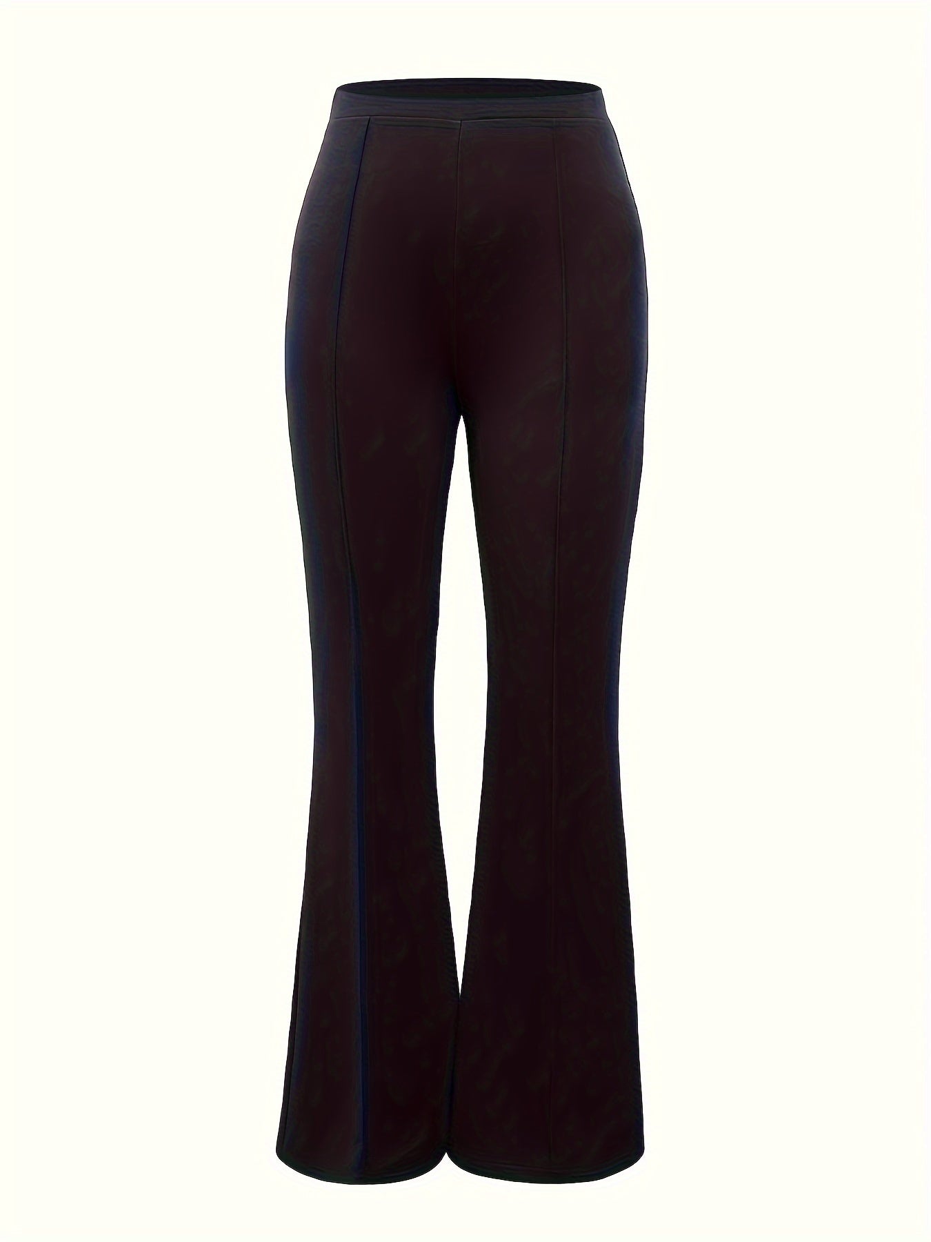 Plus Size Solid Stitching Elastic High Rise Flared Leg Trousers