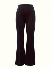 Plus Size Solid Stitching Elastic High Rise Flared Leg Trousers