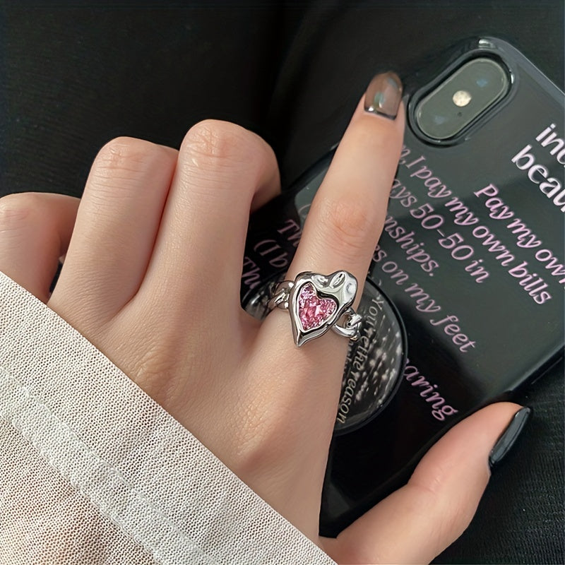 Love Heart Cat Eye Stone Ring Opening Adjustable Jewelry