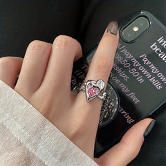 Love Heart Cat Eye Stone Ring Opening Adjustable Jewelry