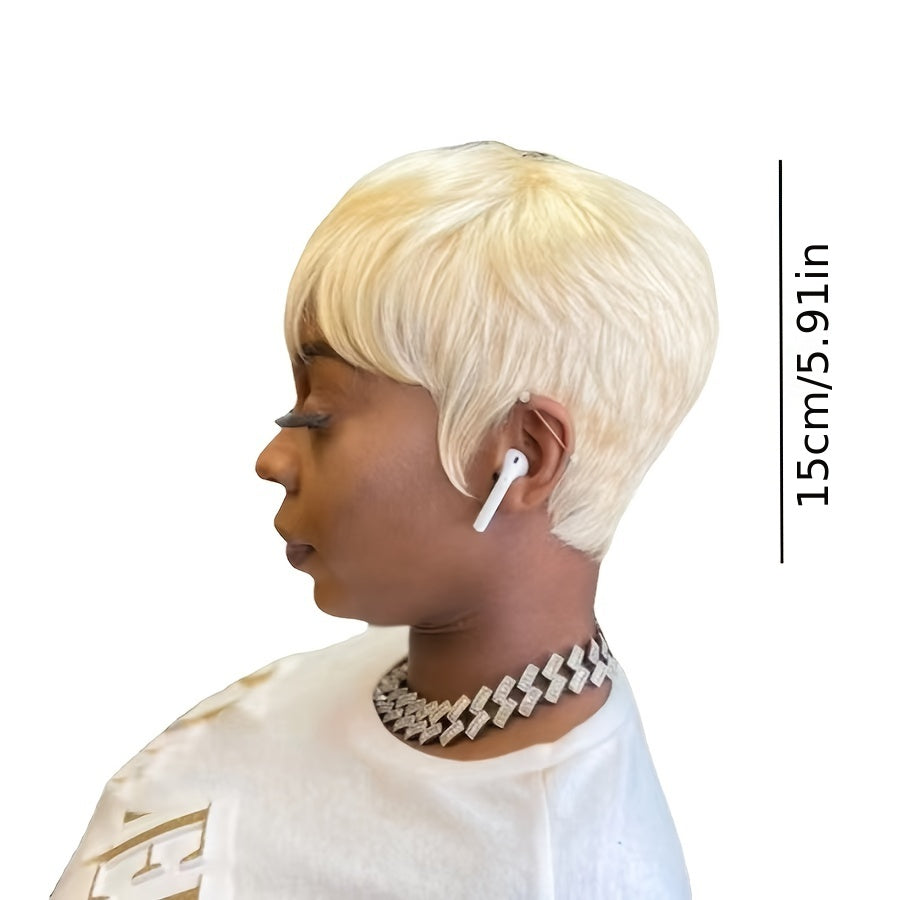 Blonde Pixie Cut Wig with Bangs Heat Resistant Synthetic Wig