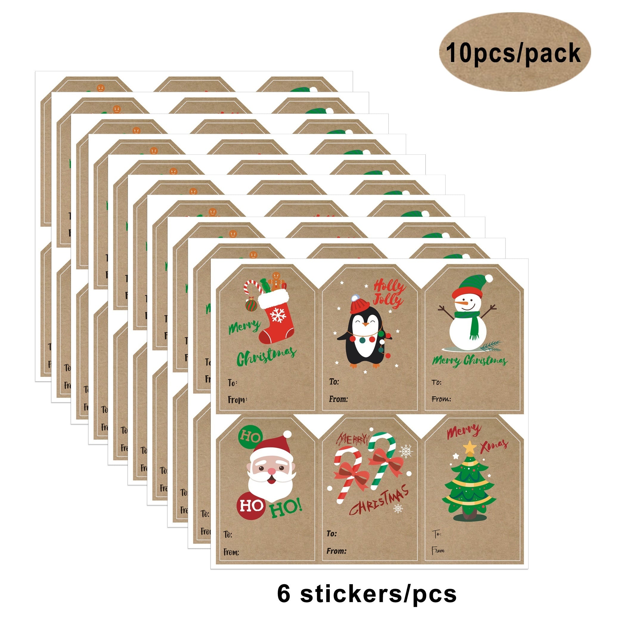 Christmas Copperplate Paper Stickers Pack - 10 Sheets 6 Designs