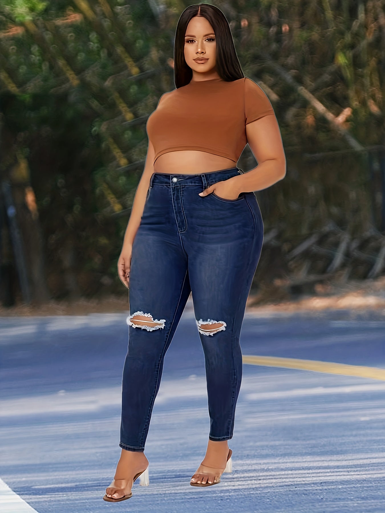 Women's Plus Cut Out High Rise Skinny Jeans