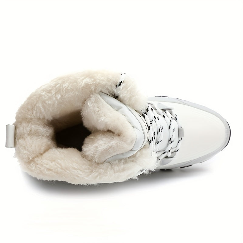 Women's Winter Snow Boots, Lace Up, Non-slip, Mid Calf Plush Inner Warm Boots